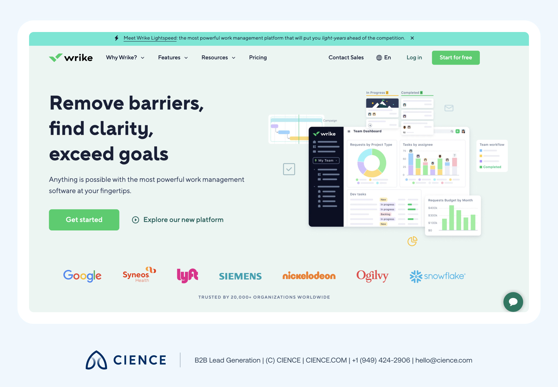 Project management software dashboard showing marketing campaign timelines, task assignments, and cross-team collaboration features
